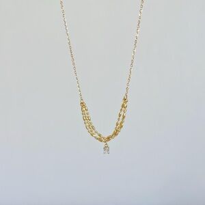 Gold Minimalist Necklace with Citrine Beads and Crystal Drop